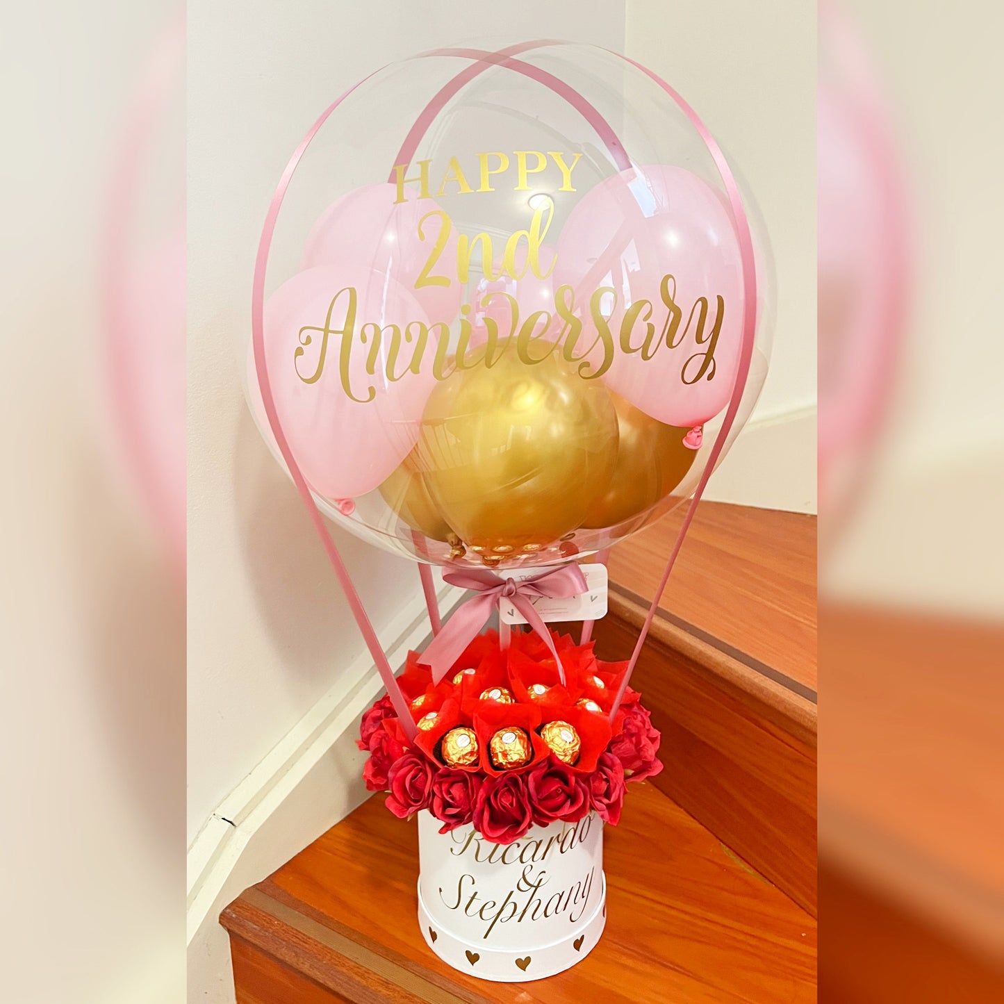 Ferrero & Silk Artificial Rose Hot Air Balloon Gift Box